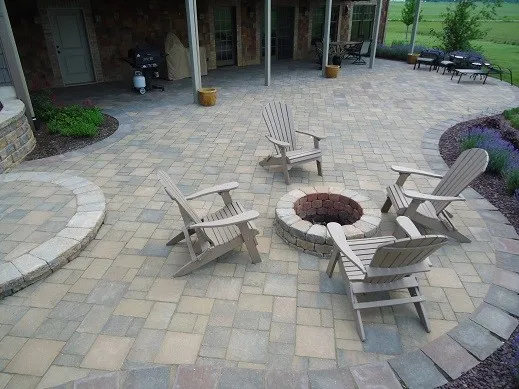 paver walkway patios with firepit