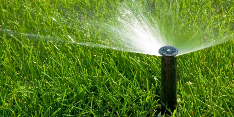 sprinkler head watering lawn